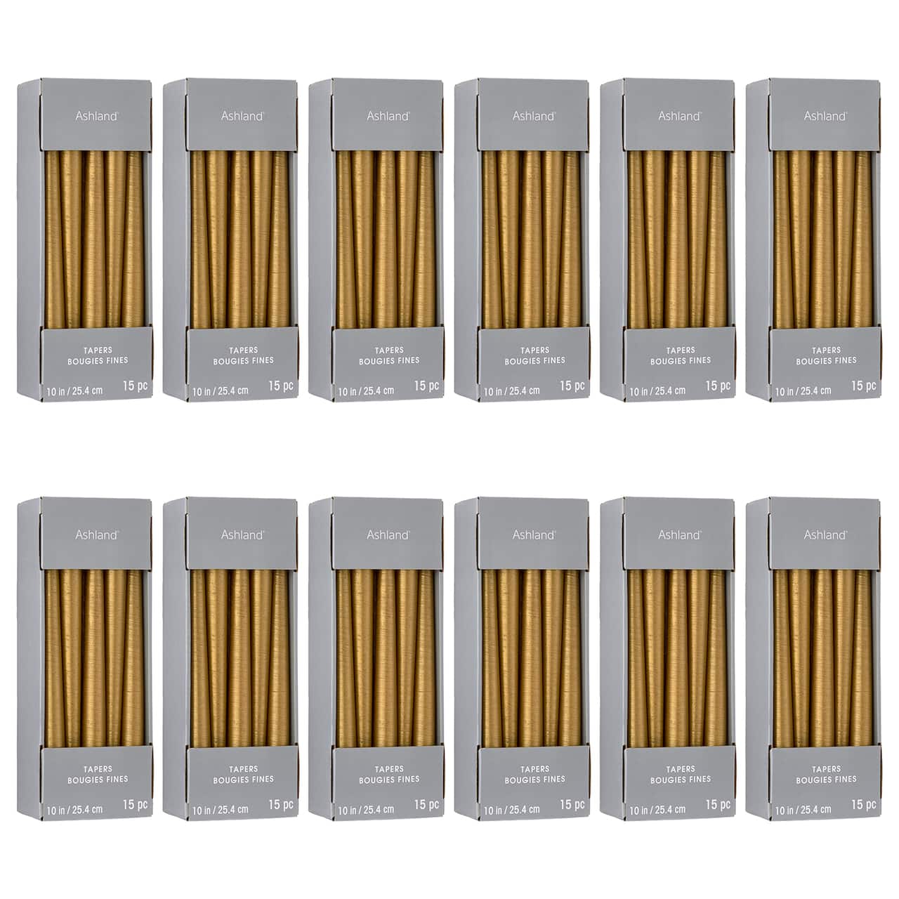12 Packs: 15 ct. (180 total) Basic Elements™ 10" Gold Taper Candles by Ashland®